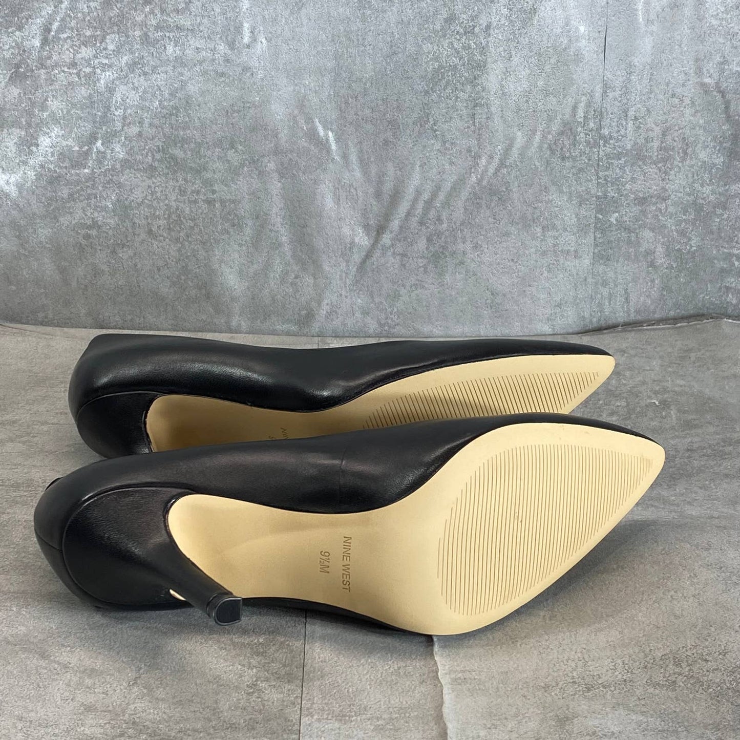 NINE WEST Women's Black Leather Flax Pointed-Toe Stiletto Dress Pumps SZ 9.5