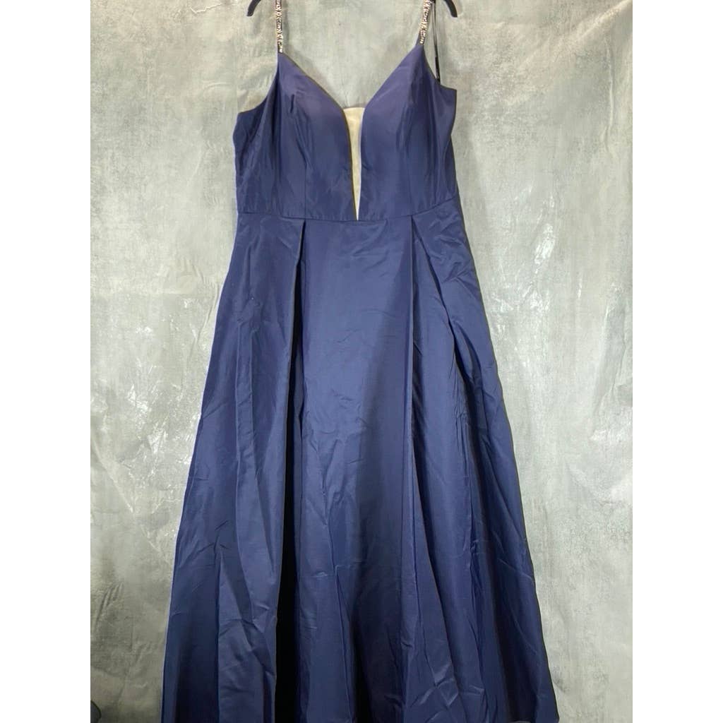 SPEECHLESS Women's New Navy V-Neck Beaded-Strap Maxi Gown SZ 16