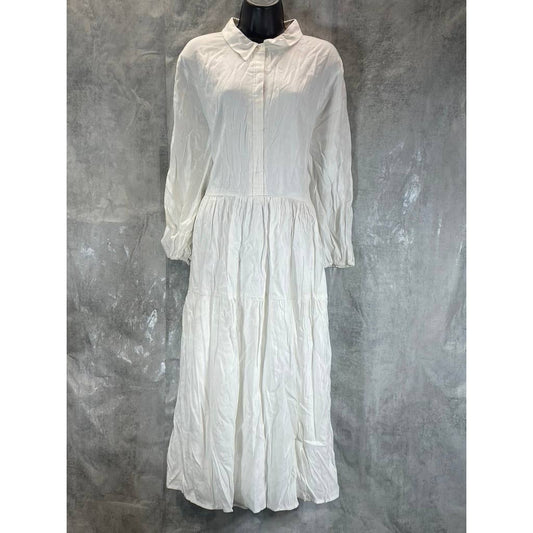 ALFANI Women's White Tiered 3/4 Balloon Sleeve Button-Front Midi Dress SZ 2XL