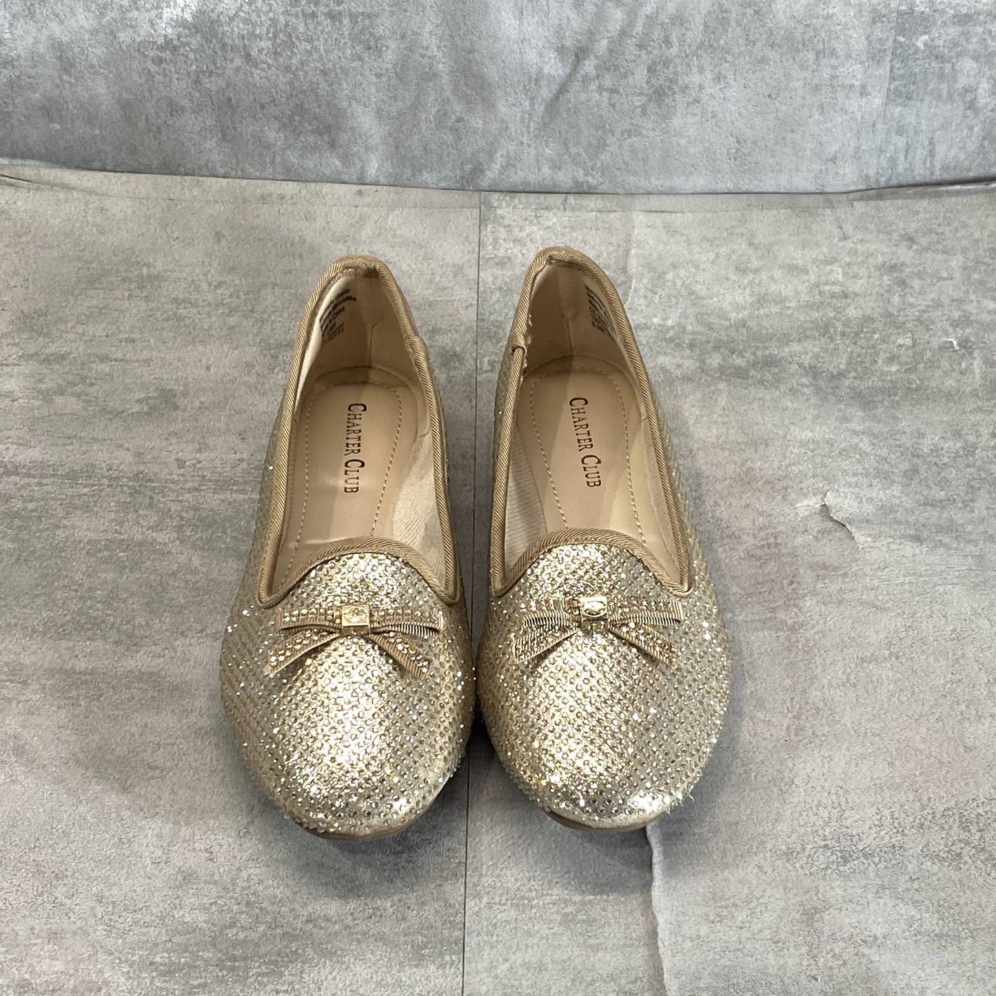 CHARTER CLUB Women's Gold Kimii Rhinestone Round-Toe Deconstruction Loafers