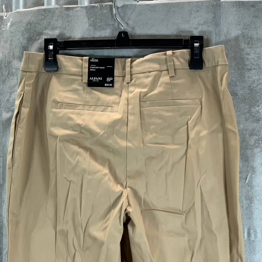 ALFANI Women's Petite Fresh Almond Comfort-Waist Ankle Length Slim Pants SZ 8P
