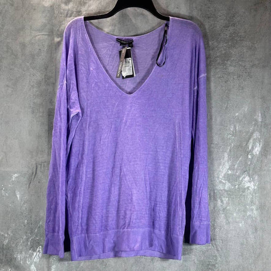 GUESS Women's Lilac Forever Sandra V-Neck Drop-Shoulder Ribbed-Hem Sweater SZ L