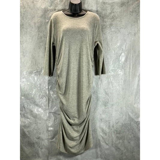 INC INTERNATIONAL CONCEPTS Women's Heather Grey 3/4 Sleeve Ruched Midi Dress