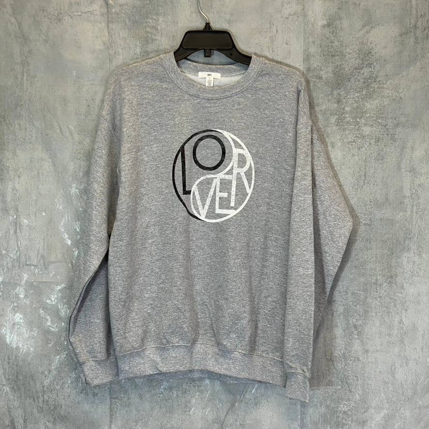 BP. Women's Gray Ying Yang Lover Graphic Crewneck Pullover Sweater SZ M