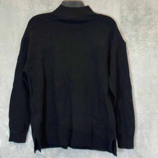 KAREN SCOTT Women's Deep Black Seam-Detail Mock-Neck Ribbed Pullover Sweater SZ L