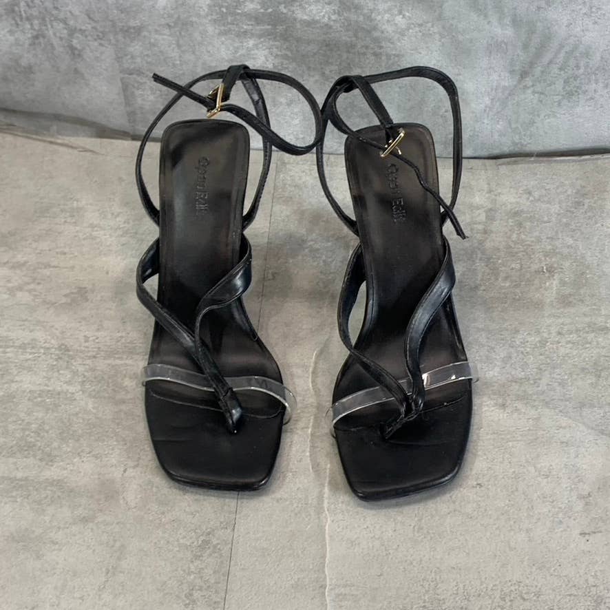 OPEN EDIT Women's Black Addison Ankle-Strap Square-Toe Sandals SZ 8