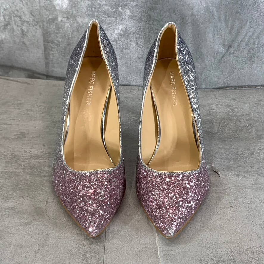 MARC FISHER Women's Silver/Pink Ombre Glitter Darreny Pointed-Toe Pumps SZ 8.5