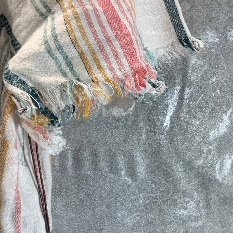 VINCE CAMUTO Women's Beach Stripe Scoop-Neck Frayed Short Sleeve Top SZ M