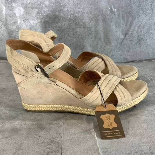 CREVO Women's Beige Suede Valentina Ankle-Strap Wedge Sandals SZ 8.5