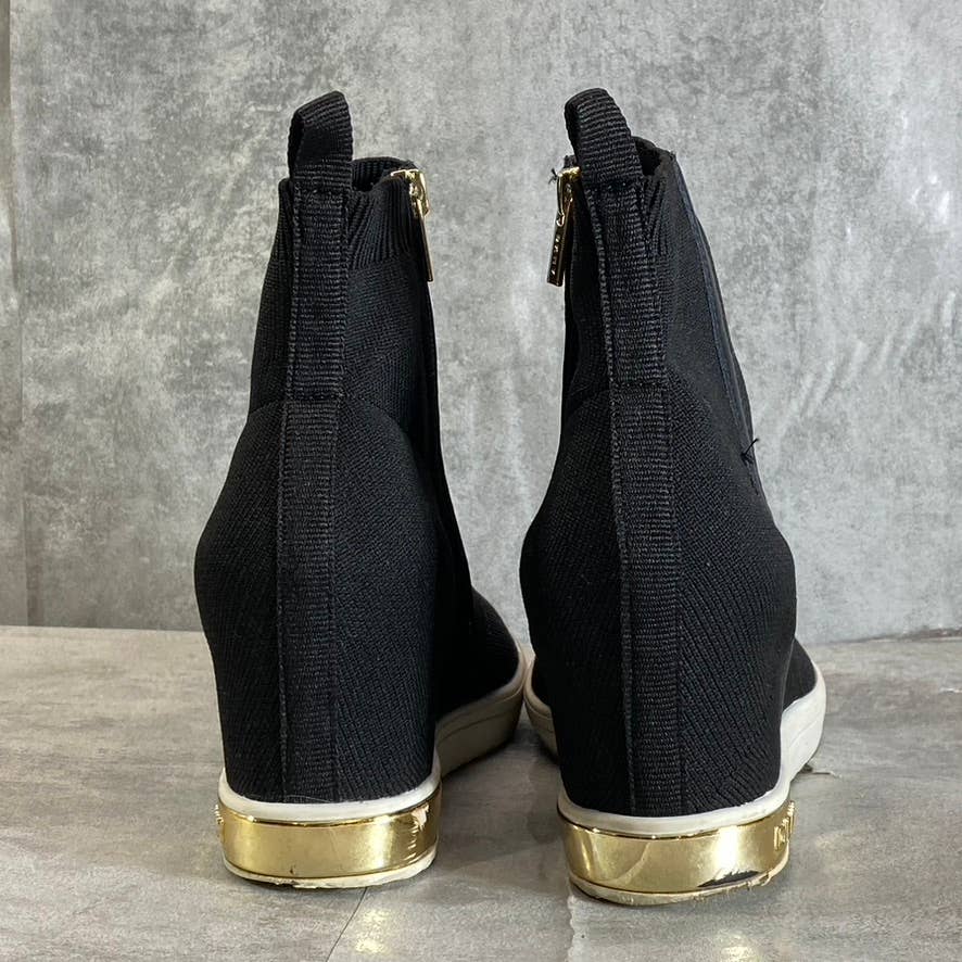 DKNY Women's Black Stretch Knit Cali Hidden Wedge Side-Zip Sneakers SZ11