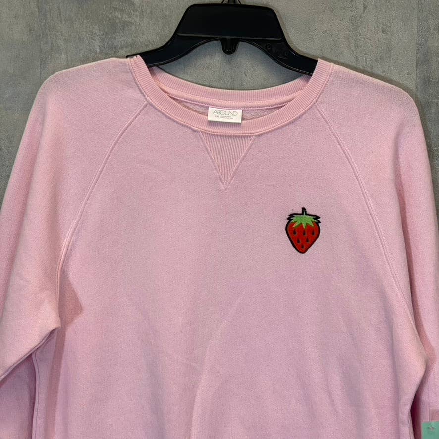 ABOUND Women's Pink Strawberry Embossed Crewneck Raglan Long Sleeve Sweater SZ XXS
