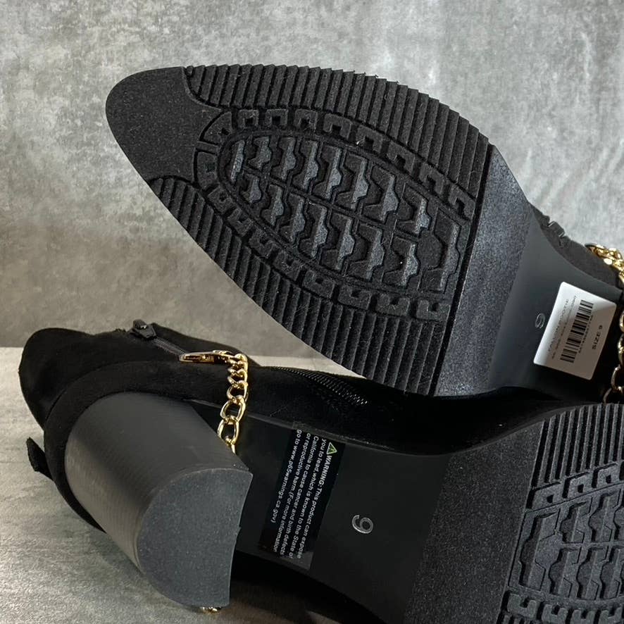 NEW YORK & COMPANY Women's Black Fallon Chain Side-Zip Block-Heel Booties SZ 9