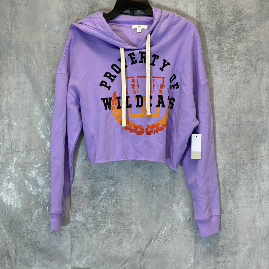 BP. Women's Purple Wildcats Cutoff Graphic Long Sleeve Pullover Hoodie SZ M