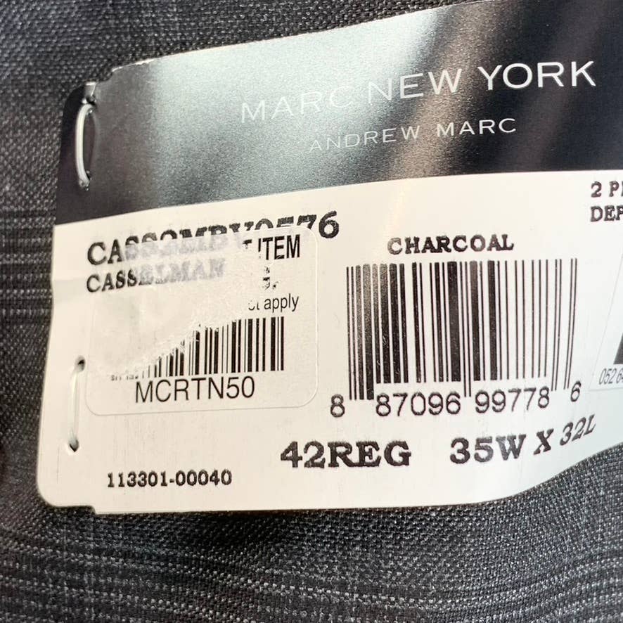 MARC NEW YORK Men's Charcoal Plaid Modern-Fit Two-Button Suit Jacket SZ 42R