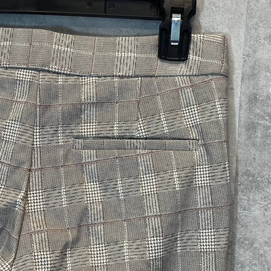 AMANDA & CHELSEA Women's Grey-Pink Plaid Slim Straight Pants SZ 0