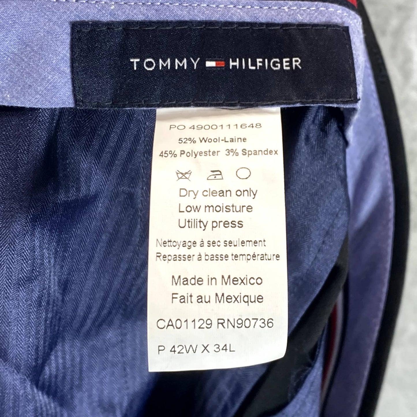 TOMMY HILFIGER Men's Black Modern-Fit TH-Flex Stretch Wool Suit Pants SZ 42X34