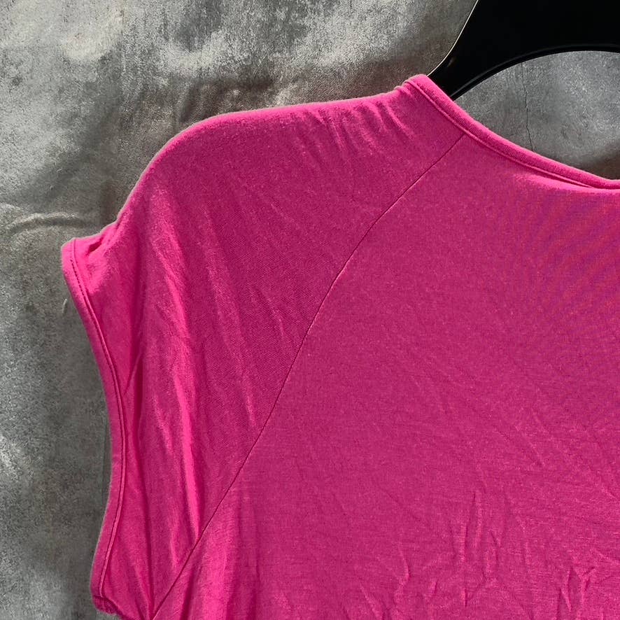 WHITE MARK Women's Fuchsia Beaded Short Sleeve Shark Bite Hem Tunic Top SZ M