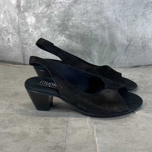 MUNRO Women's Wide Black Leather Rochelle Open-Toe Slingback Sandals SZ 7.5W