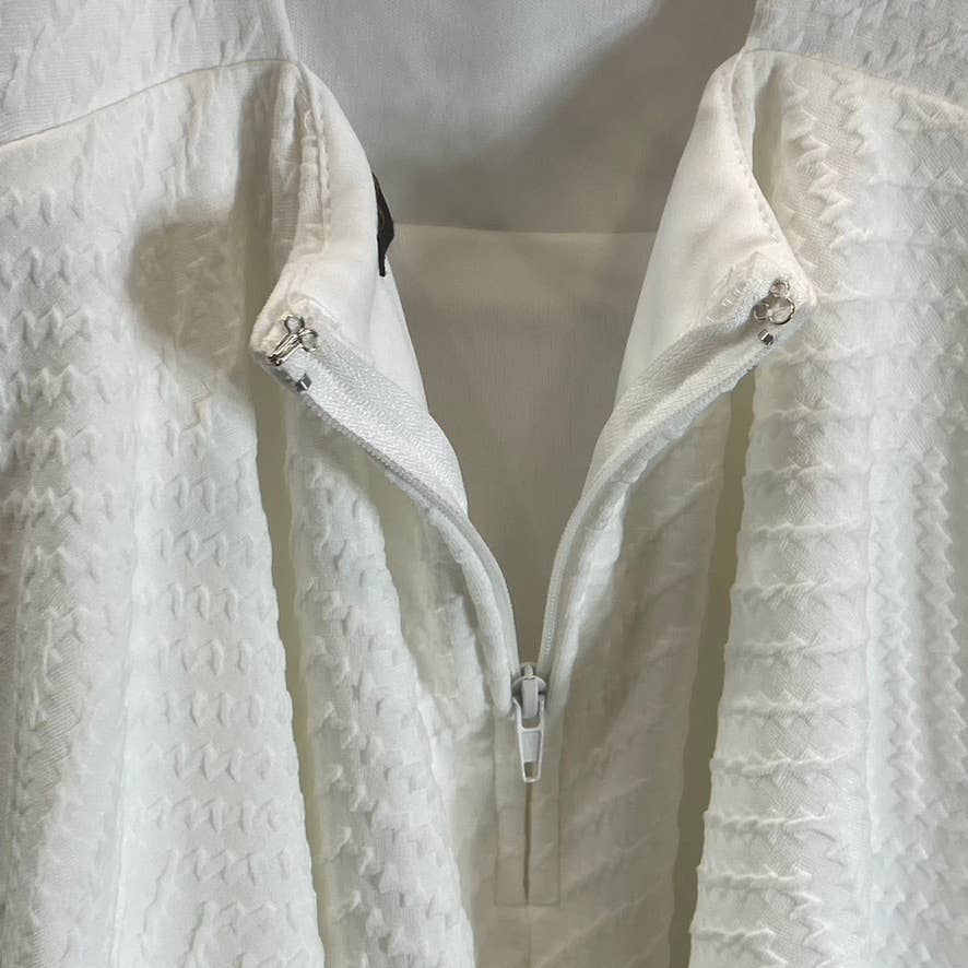 CITY STUDIO Juniors' Ivory V-Neck Lace-Up-Back Textured Fit & Flare Mini Dress