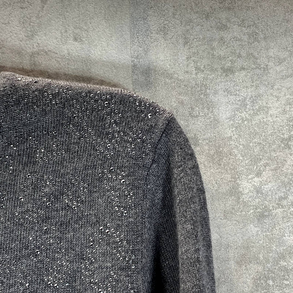 VINCE CAMUTO Women's Medium Heather Grey Crewneck Studded Shoulder Sweater SZ M