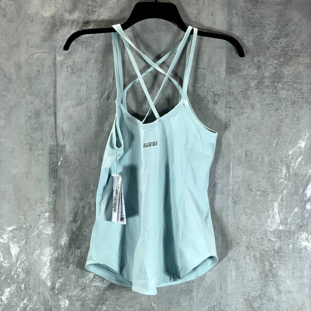 GUESS Women's Skyline Light Blue Avril Scoop-Neck Criss-Cross Tank Top SZ S