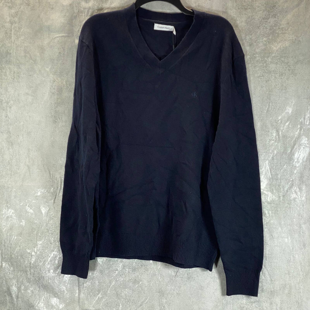 CALVIN KLEIN Men's Dark Sapphire Regular-Fit V-Neck Embroidered Logo Sweater SZL
