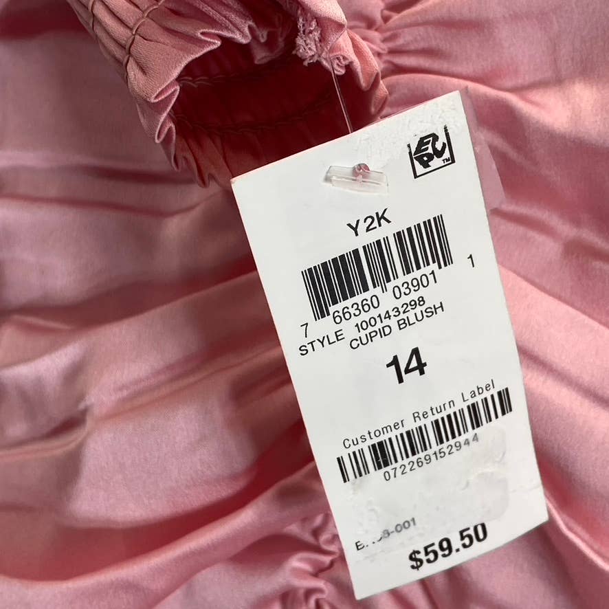 BAR III Women's Cupid Blush V-Neck Ruched Smocked Cuff Long-Sleeve Blouse SZ 14