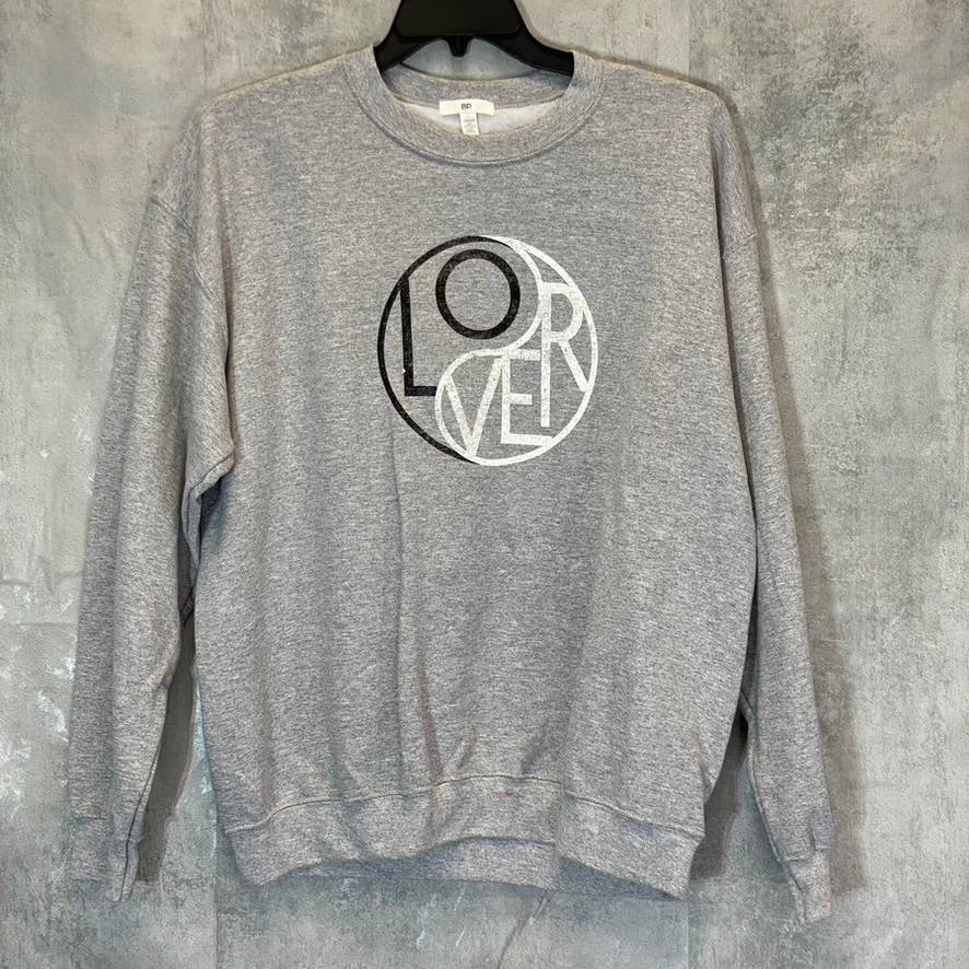 BP. Women's Gray Ying Yang Lover Graphic Crewneck Pullover Sweater SZ L