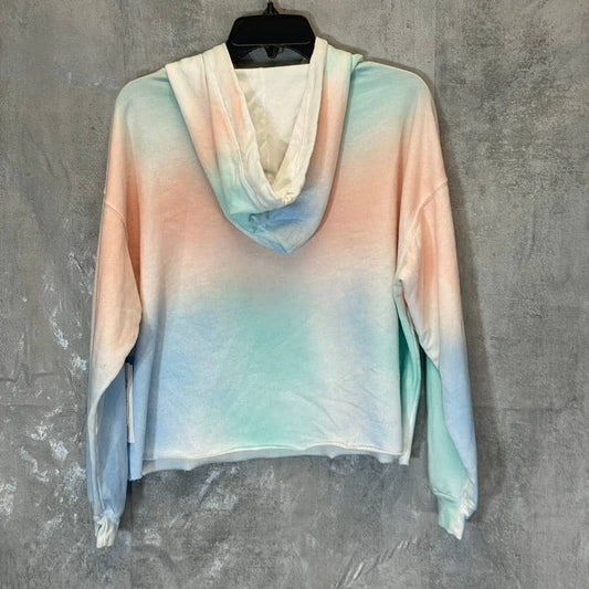 TREASURE & BOND Women's Blush-Mint Tie-Dye Raw Hem Pullover Hoodie SZ S