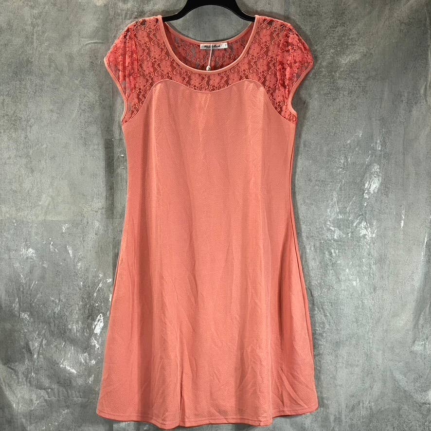 WHITE MARK Women's Plus Coral Pelagia Scoop-Neck Lace-Trim Mini Dress SZ 1XL