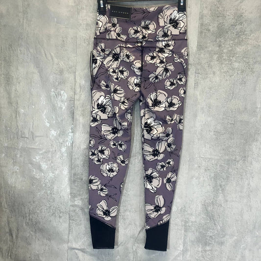 KAY UNGER Women's Poppy Mauve Printed High-Waist Tummy Control Pull-On Mesh Cuff Leggings SZ S