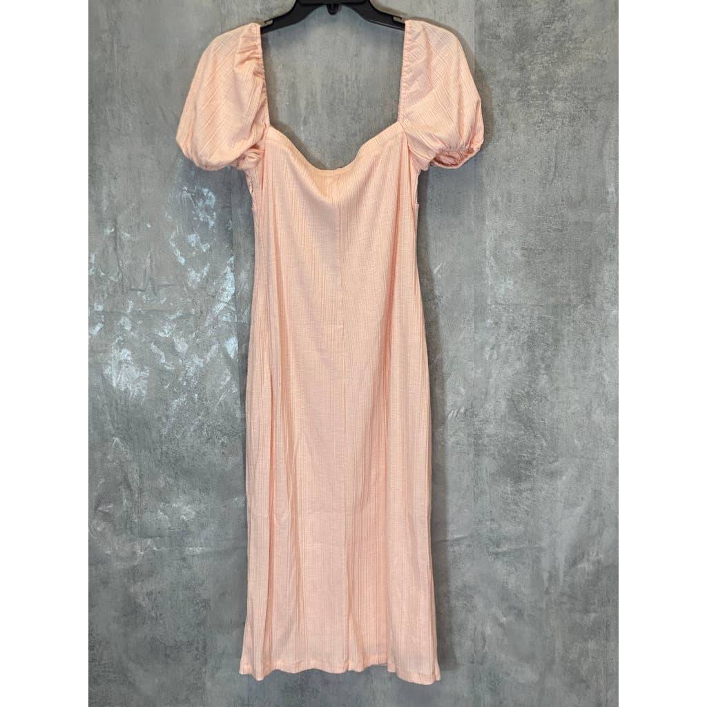 BELLEVUE THE LABEL Women's Nude Pink Rita Bow Short Sleeve Bodice Knit Midi Dress SZ L