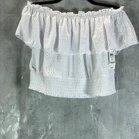 BAR III Women's Plus Bright White Off-The-Shoulder Eyelet Smocked Crop Top SZ 0X