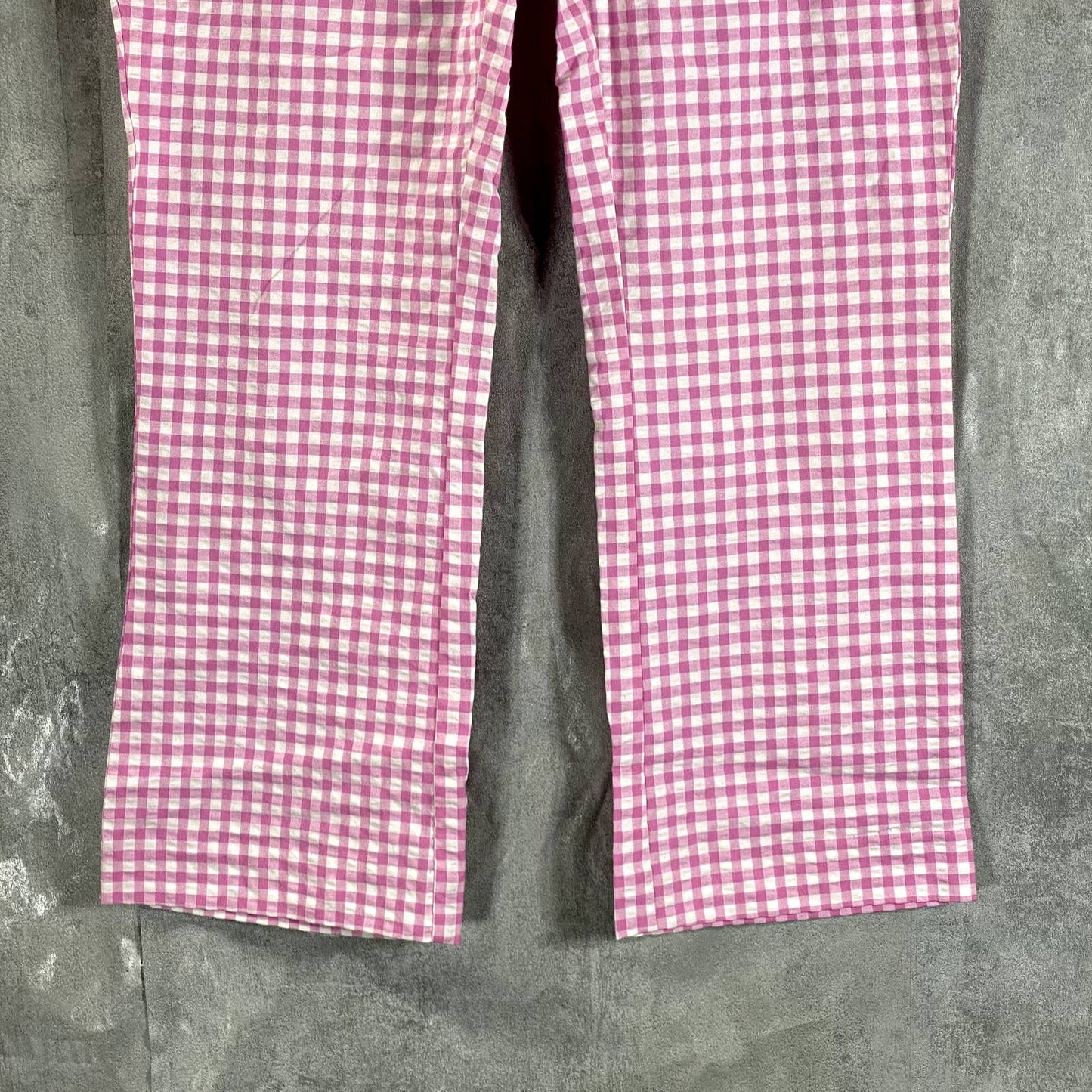 GUESS Women's Pink & White Vichy Gingham High-Rise Cropped Pants SZ L