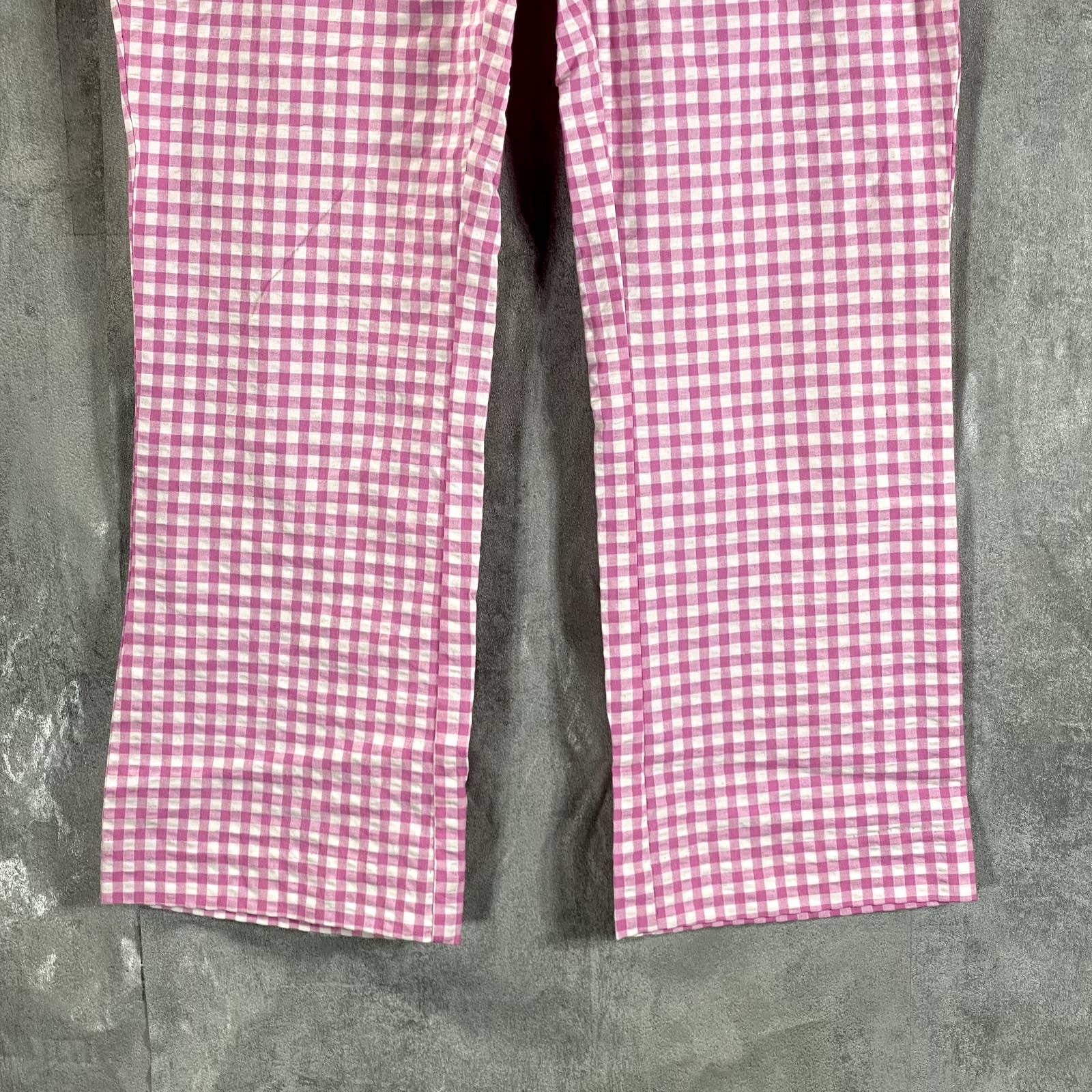 GUESS Women's Pink & White Vichy Gingham High-Rise Cropped Pants SZ L