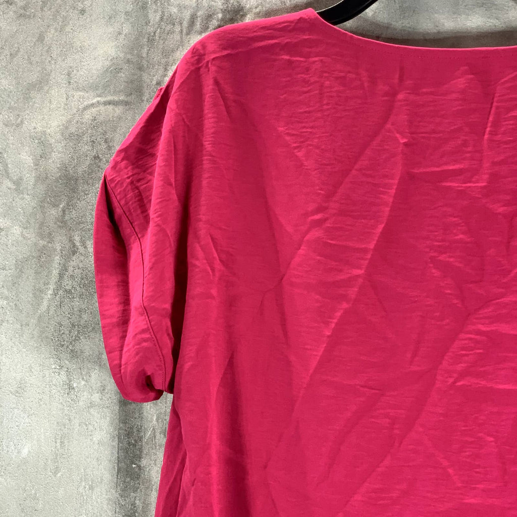 CALVIN KLEIN Women's Bright Pink Crewneck Keyhole Neck Dolman Sleeve Top SZ M
