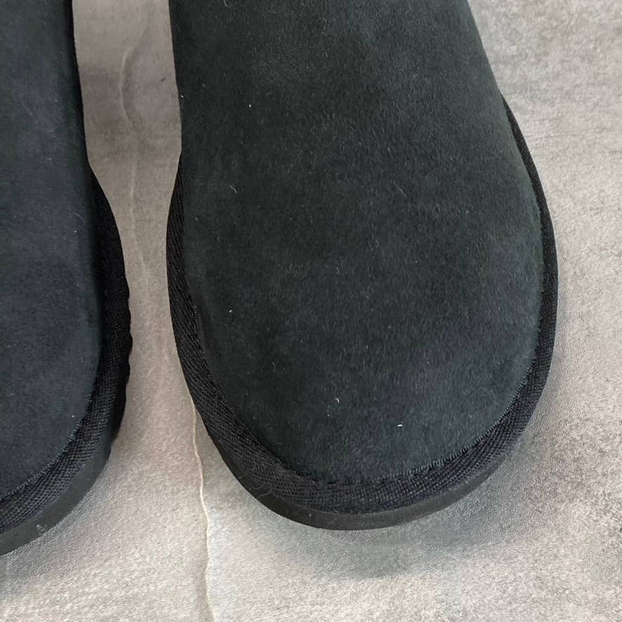 UGG Women's Black Suede/Fur Classic Ultra Mini Round-Toe Slip-On Booties SZ 7