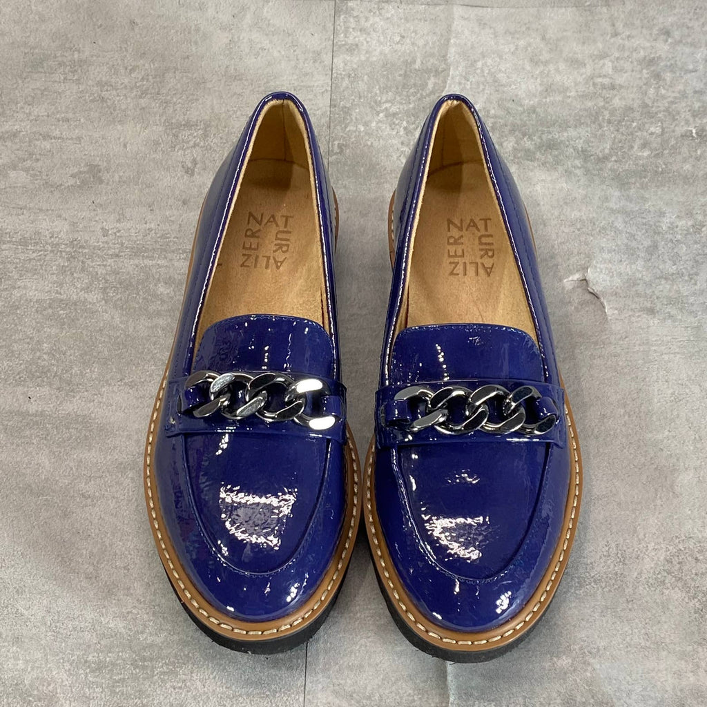 NATURALIZER Women's Haven Blue Faux Leather Emmal Lug-Sole Chain Loafers SZ 6