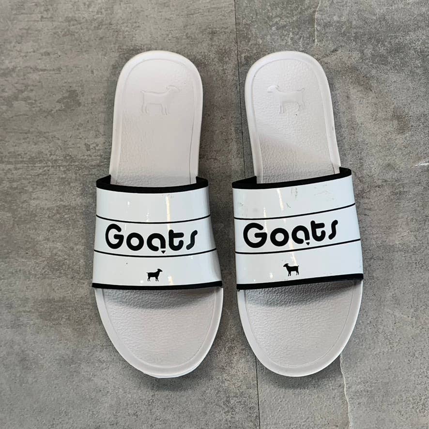 GOATS Big Kid's White/Black The Slide Logo Slide Sandals SZ 2.5