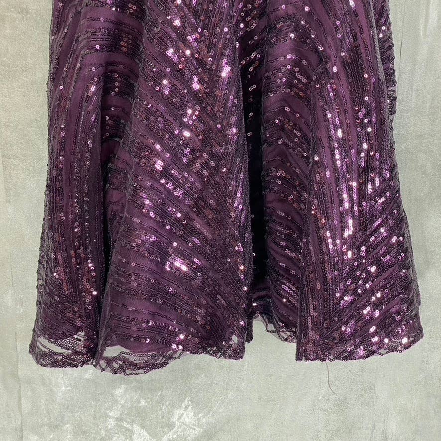 CITY STUDIO Juniors' Purple Satin Sequin-Hem Mini Fit & Flare Dress SZ 11