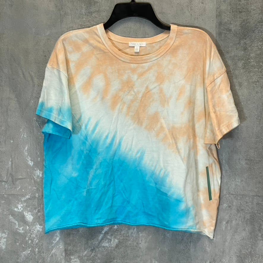 ABOUND Women's Blue-Orange Tie-Dye Raw Hem Crewneck T-Shirt SZ M