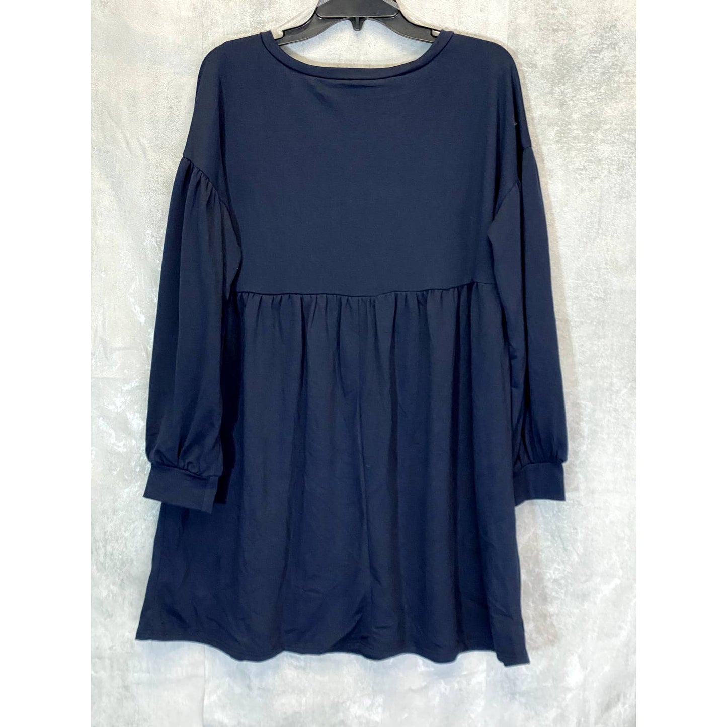 KE-NED-IK Women's Navy Round Neck Long Sleeve A-Line Mini Dress SZ XL