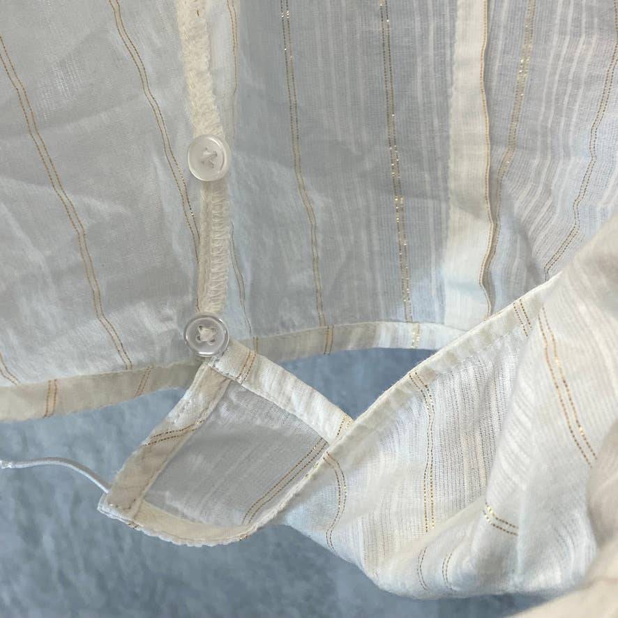 BAR III Women's Bright White Striped Detail Puff Sleeve V-Neck Wrap Blouse SZ S