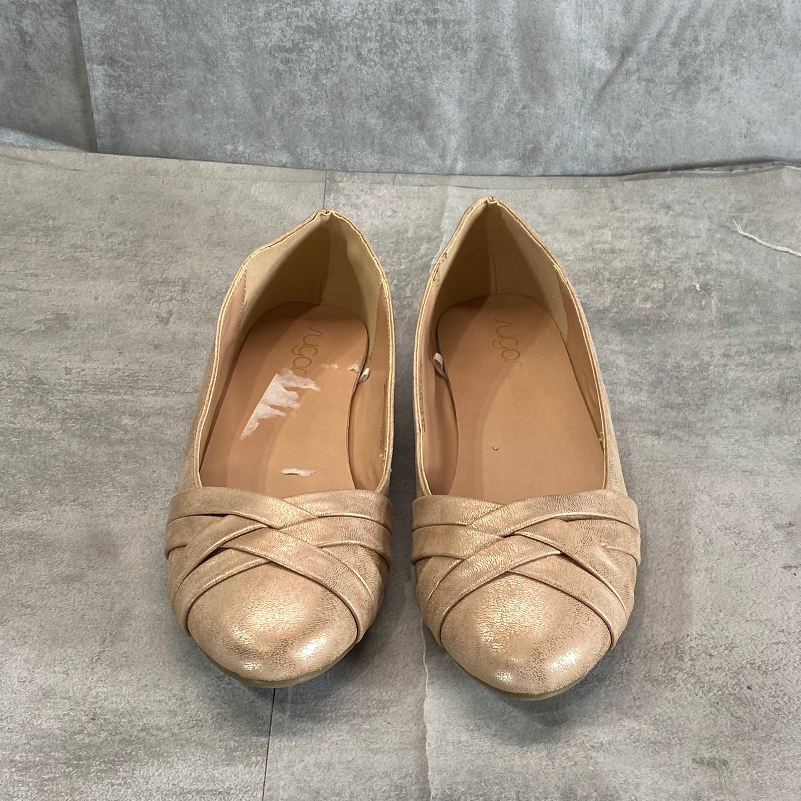 SUGAR Big Girl's Gold Metallic Becki Crisscross Round-Toe Slip-On Flats SZ 5