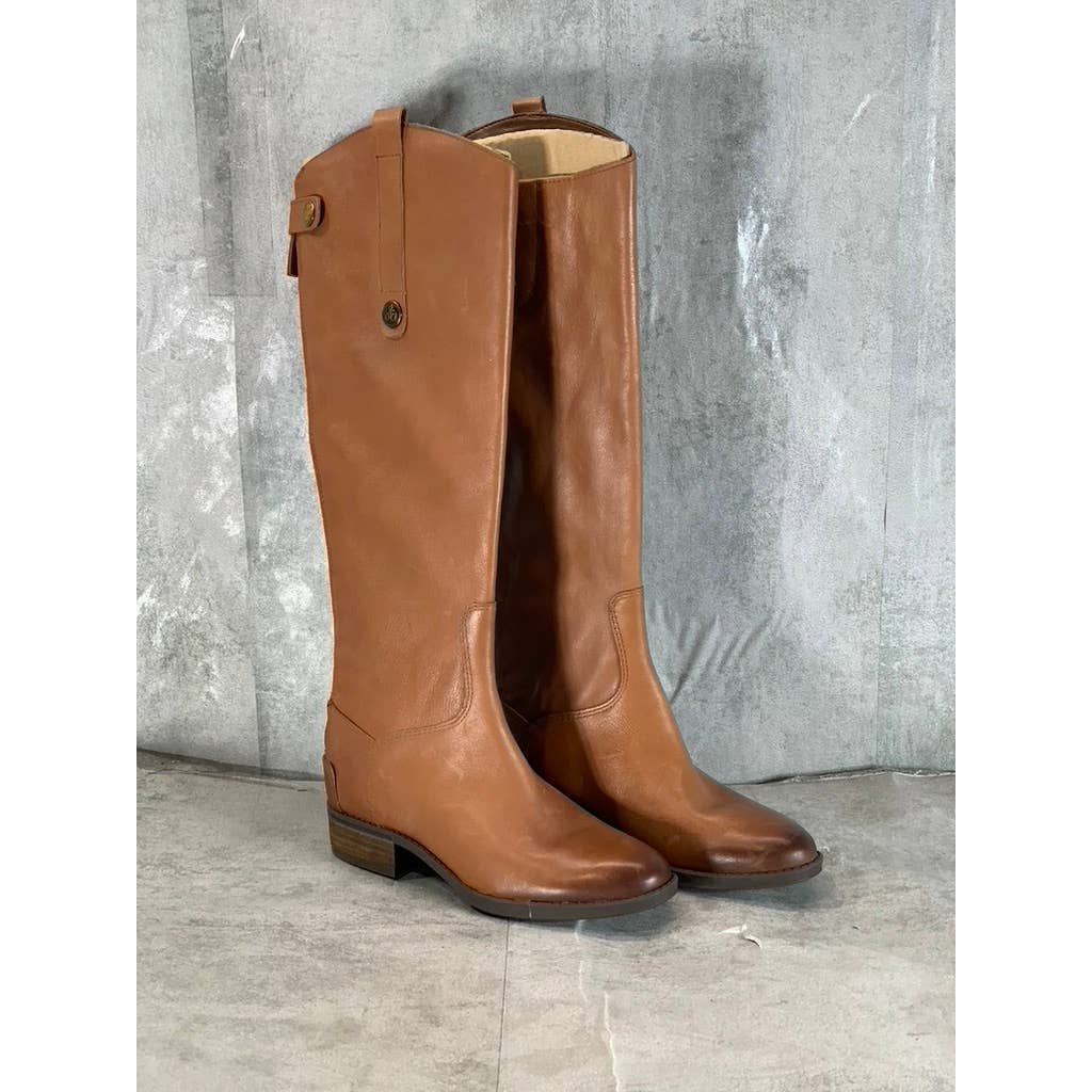 SAM EDELMAN Women's Whiskey Leather Penny Round-Toe Block-Heel Riding Boot SZ4.5