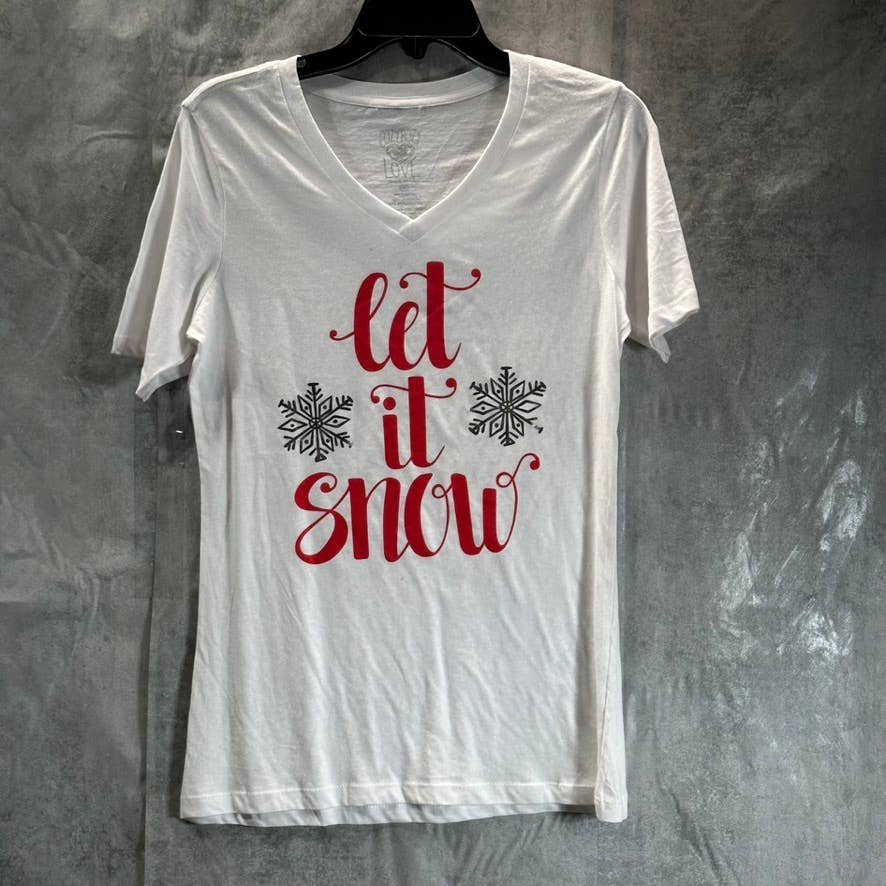 COZY ROZY Women's White/Red Let It Snow 2-Piece Short Holiday Pajamas SZ M