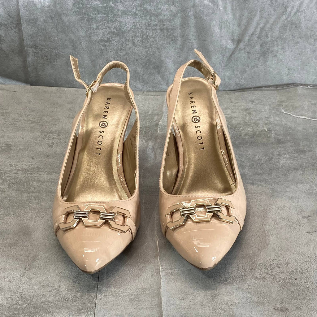 KAREN SCOTT Women's Nude Patent Gildda Pointed-Toe Slingback Pumps SZ 7.5