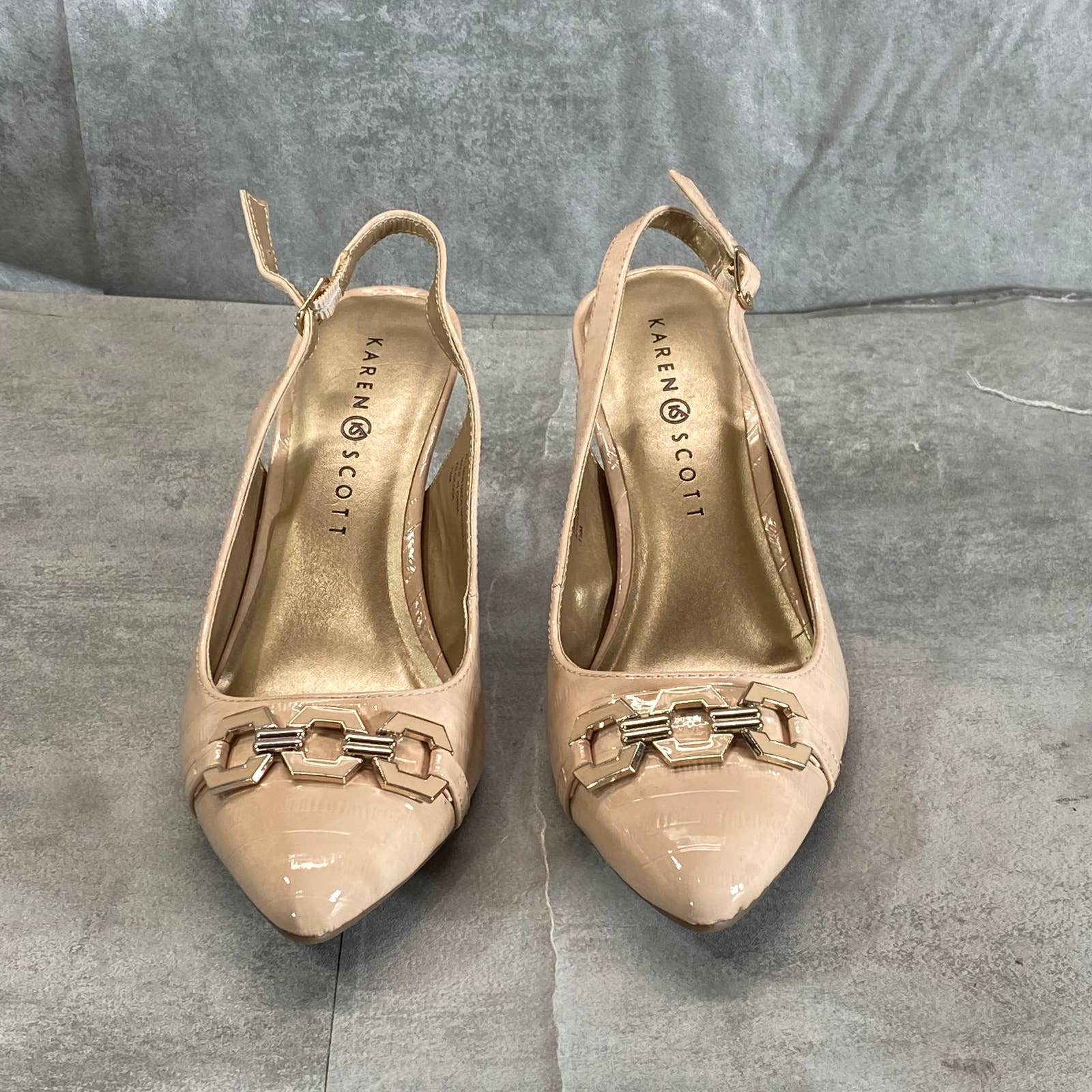 KAREN SCOTT Women's Nude Patent Gildda Pointed-Toe Slingback Pumps SZ 7.5