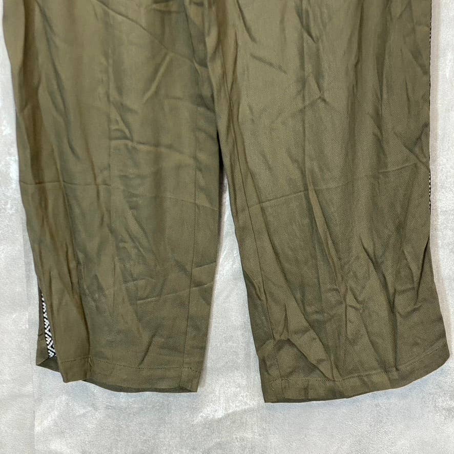 DR2 By Daniel Rainn Women's Olive Contrast Stripe Drawstring High-Rise Wide-Leg Pull-On Pants SZ L