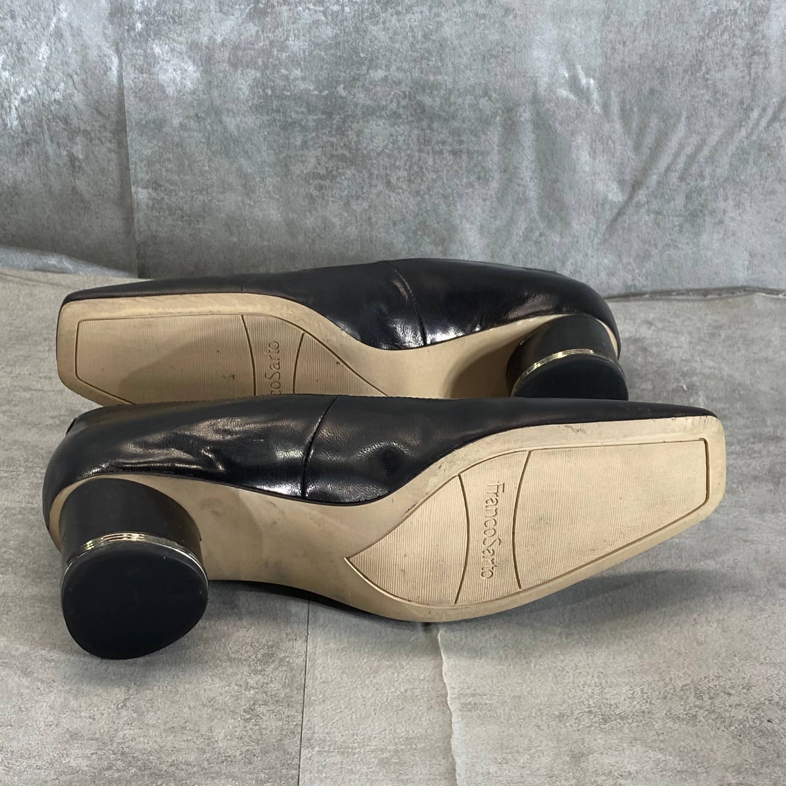 FRANCO SARTO Women's Black Leather Pisa Square-Toe Round-Heel Pumps SZ 9.5